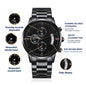 Engraved Design Black Chronograph Watch 1