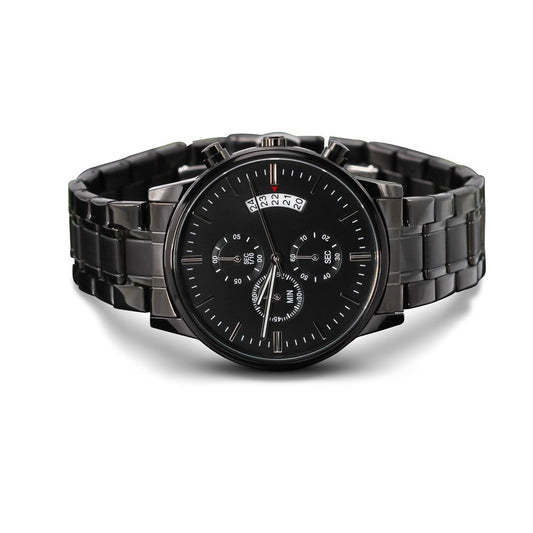 Buyer Customizable Engraved Black Chronograph Watch 2